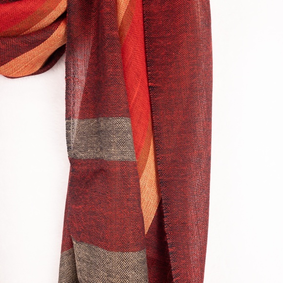 Plaid Rectangular Scarf 26" x 70"  Red, Yellow, Maroon & Gray - Picture 4 of 9